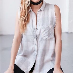UO reworked sleeveless flannel shirt